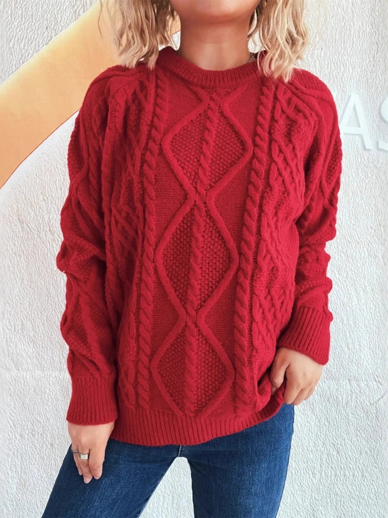 Cable Knit Long Sleeve Sweater - ShalayeFashion
