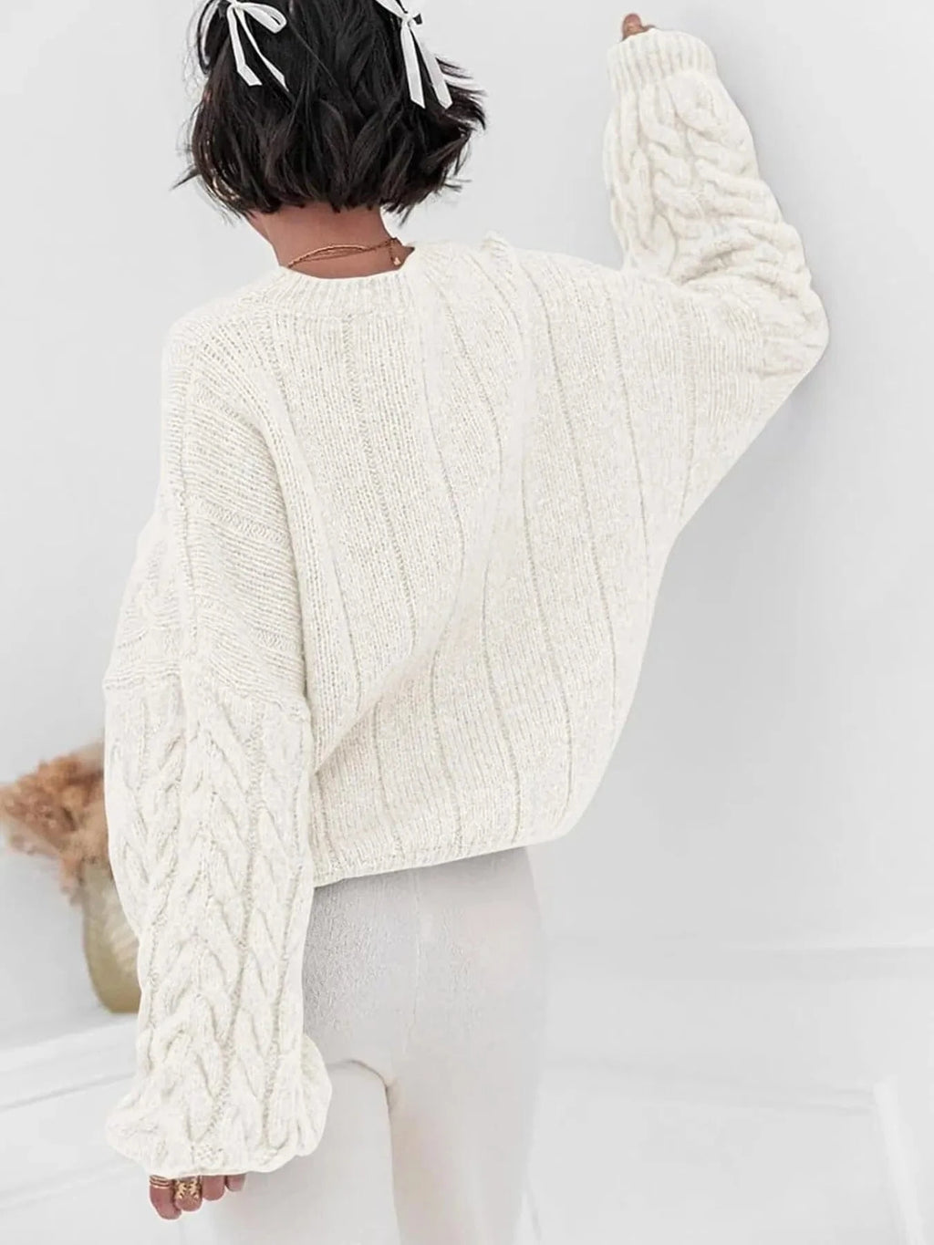 Cable Knit Long Sleeve Sweater - ShalayeFashion