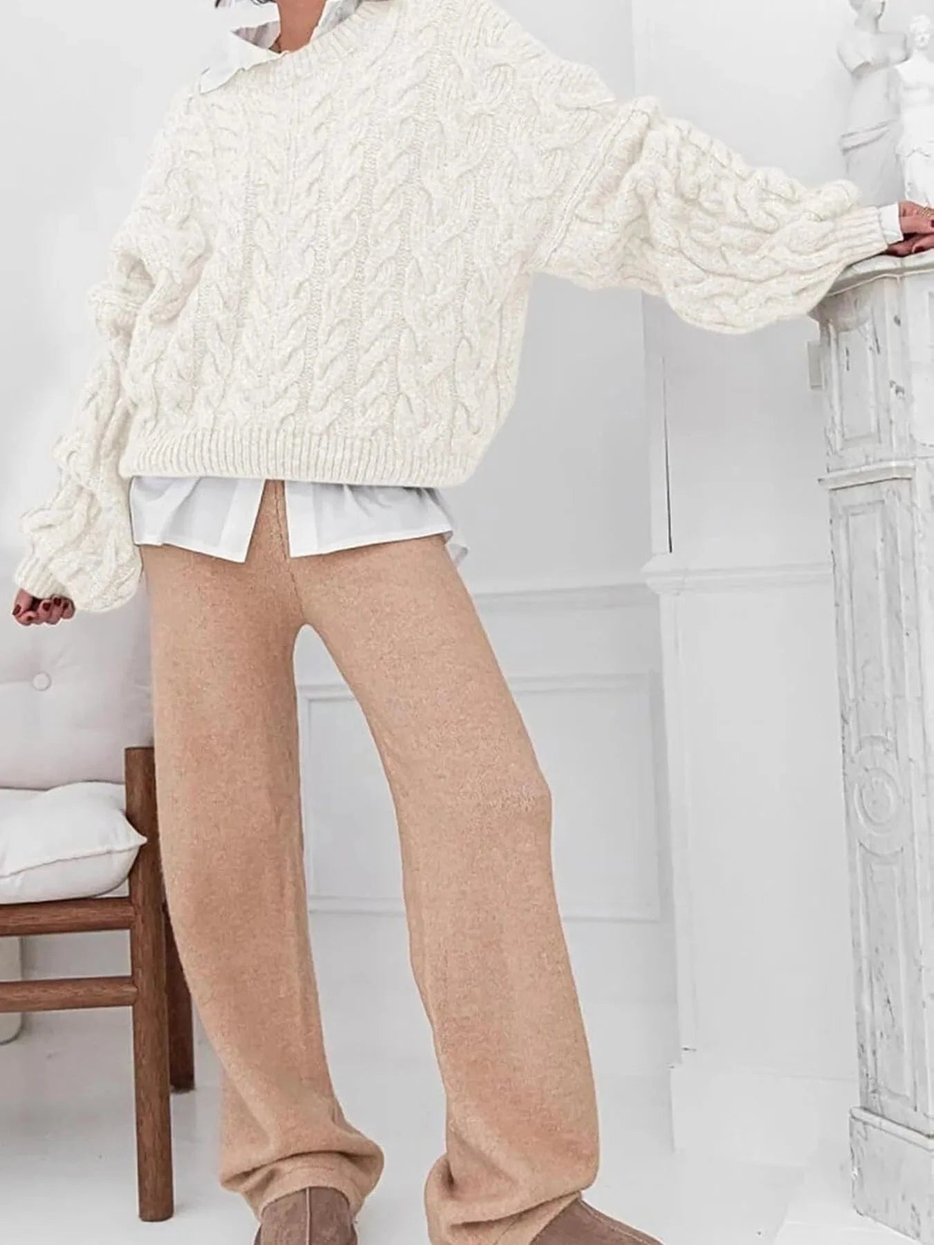 Cable Knit Long Sleeve Sweater - ShalayeFashion