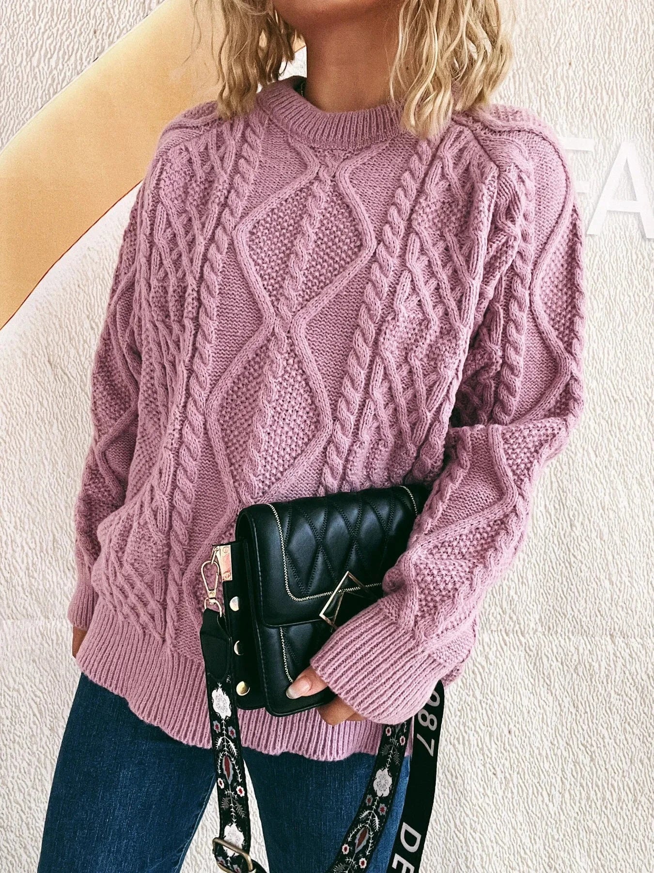 Cable Knit Long Sleeve Sweater - ShalayeFashion