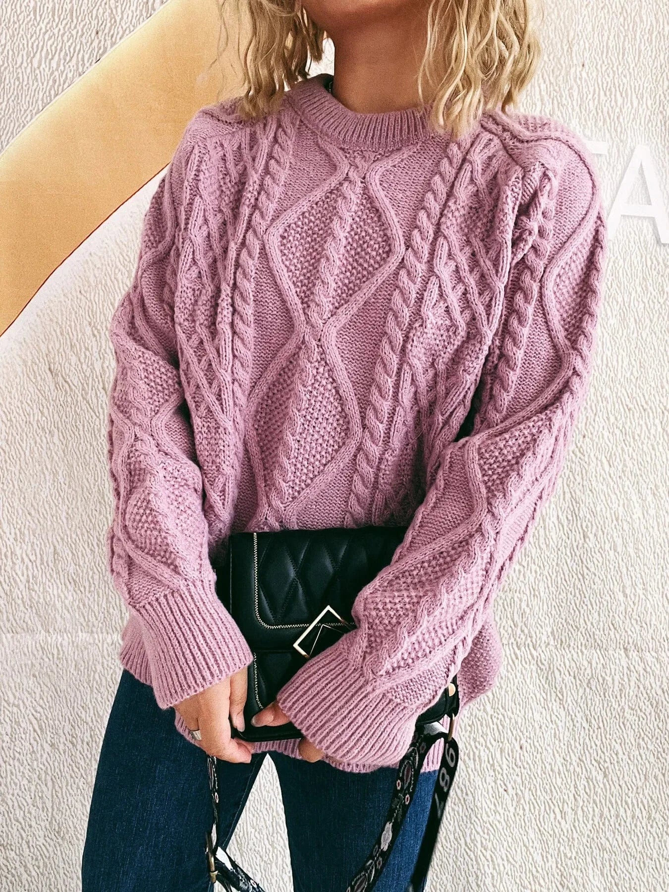 Cable Knit Long Sleeve Sweater - ShalayeFashion