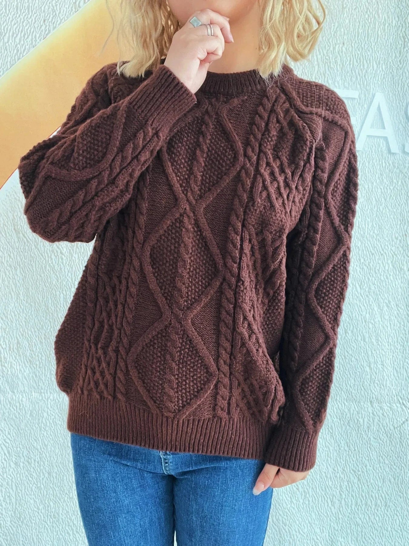 Cable Knit Long Sleeve Sweater - ShalayeFashion