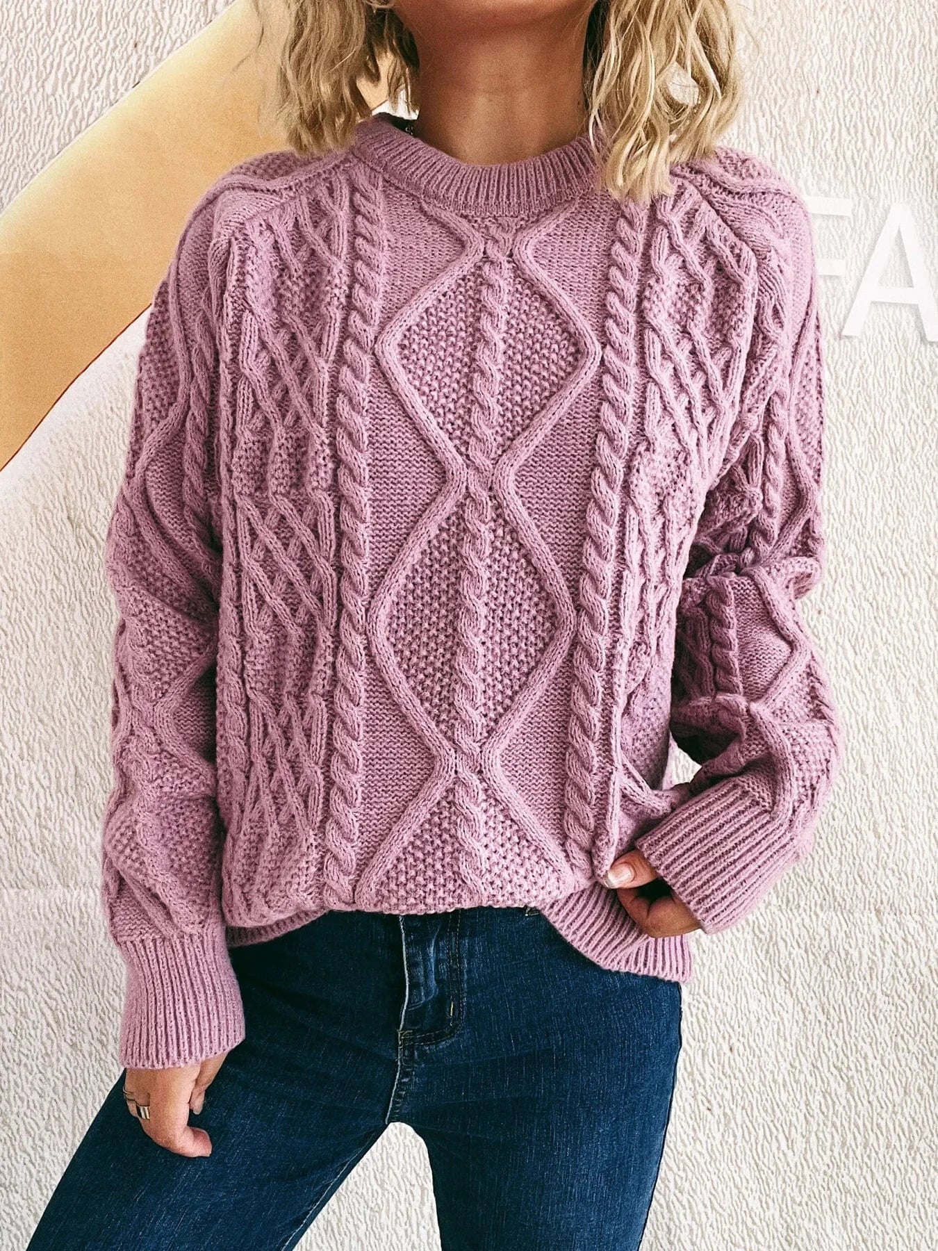 Cable Knit Long Sleeve Sweater - ShalayeFashion