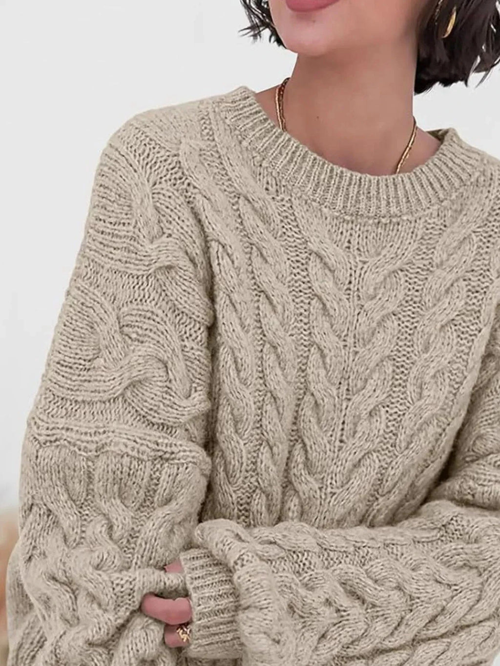Cable Knit Long Sleeve Sweater - ShalayeFashion