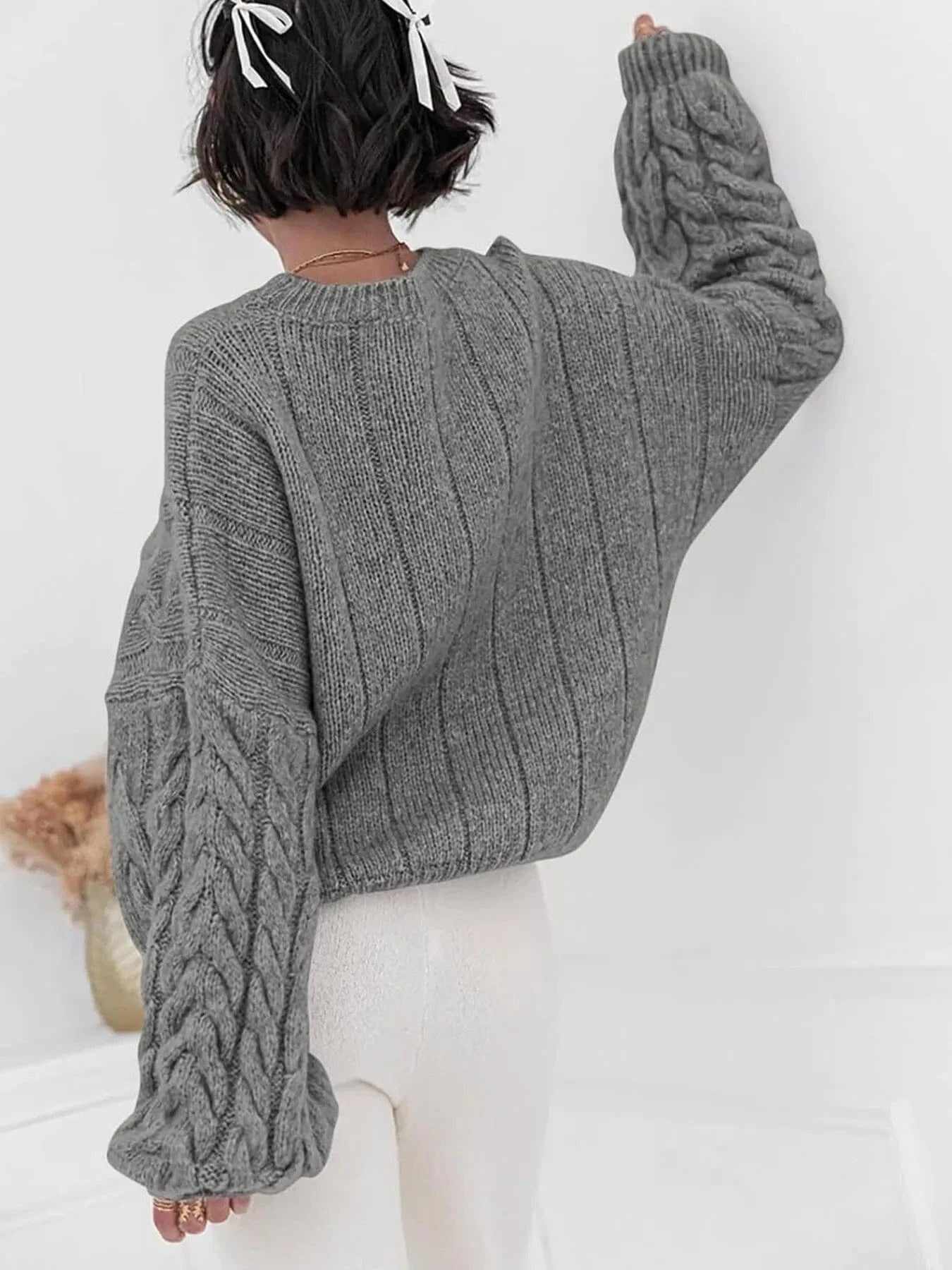 Cable Knit Long Sleeve Sweater - ShalayeFashion