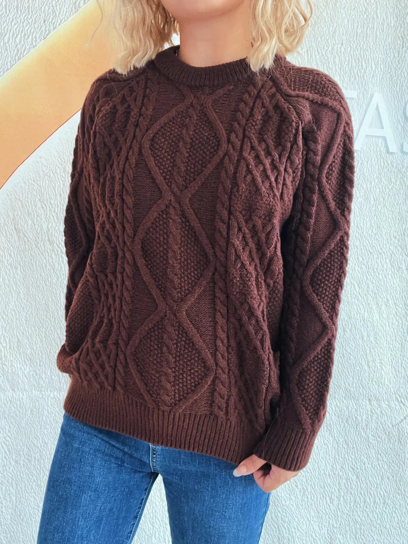 Cable Knit Long Sleeve Sweater - ShalayeFashion