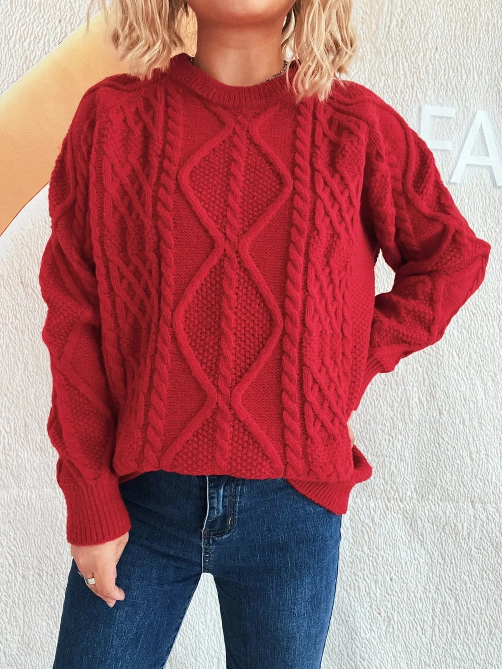 Cable Knit Long Sleeve Sweater - ShalayeFashion