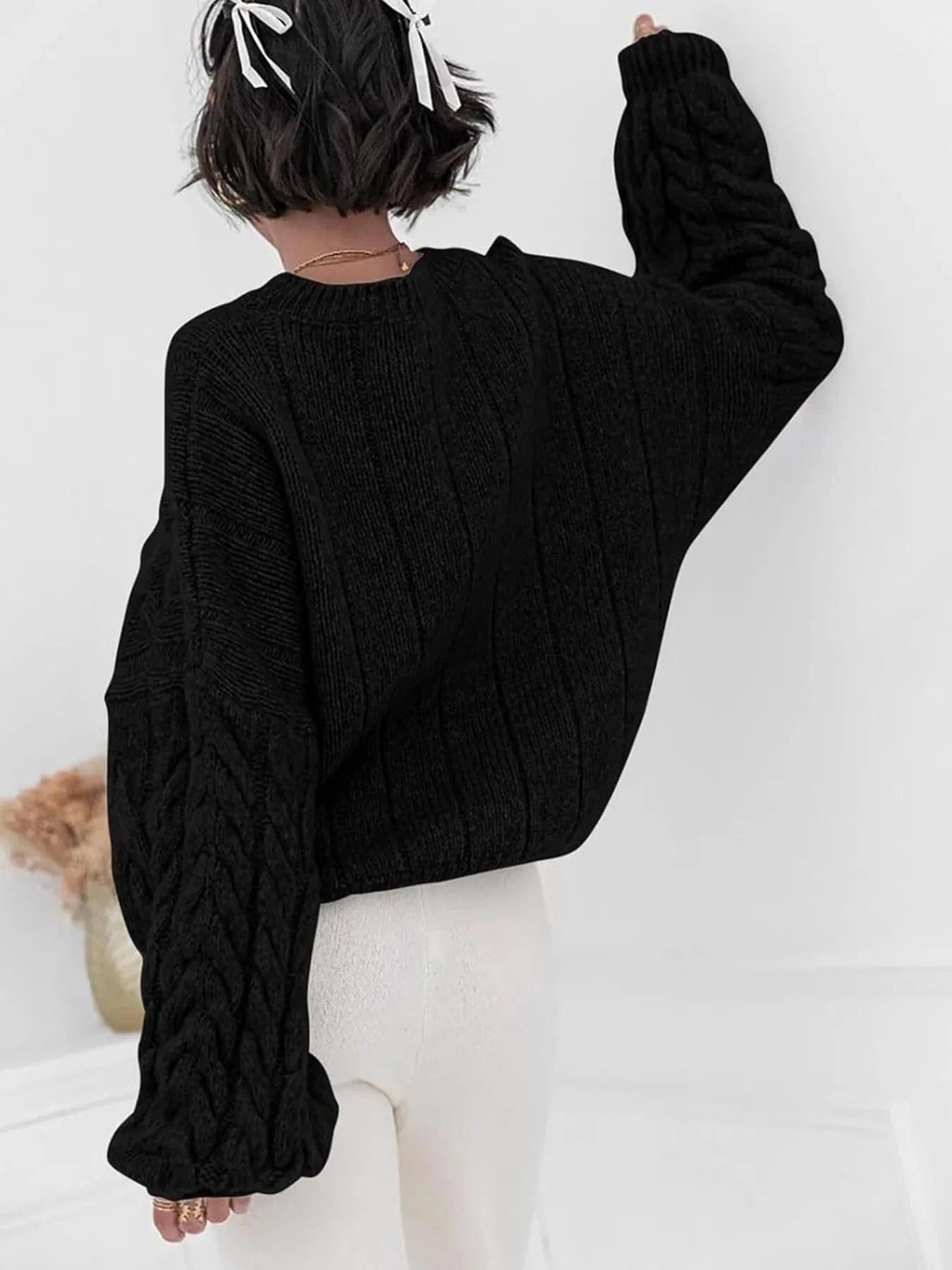 Cable Knit Long Sleeve Sweater - ShalayeFashion