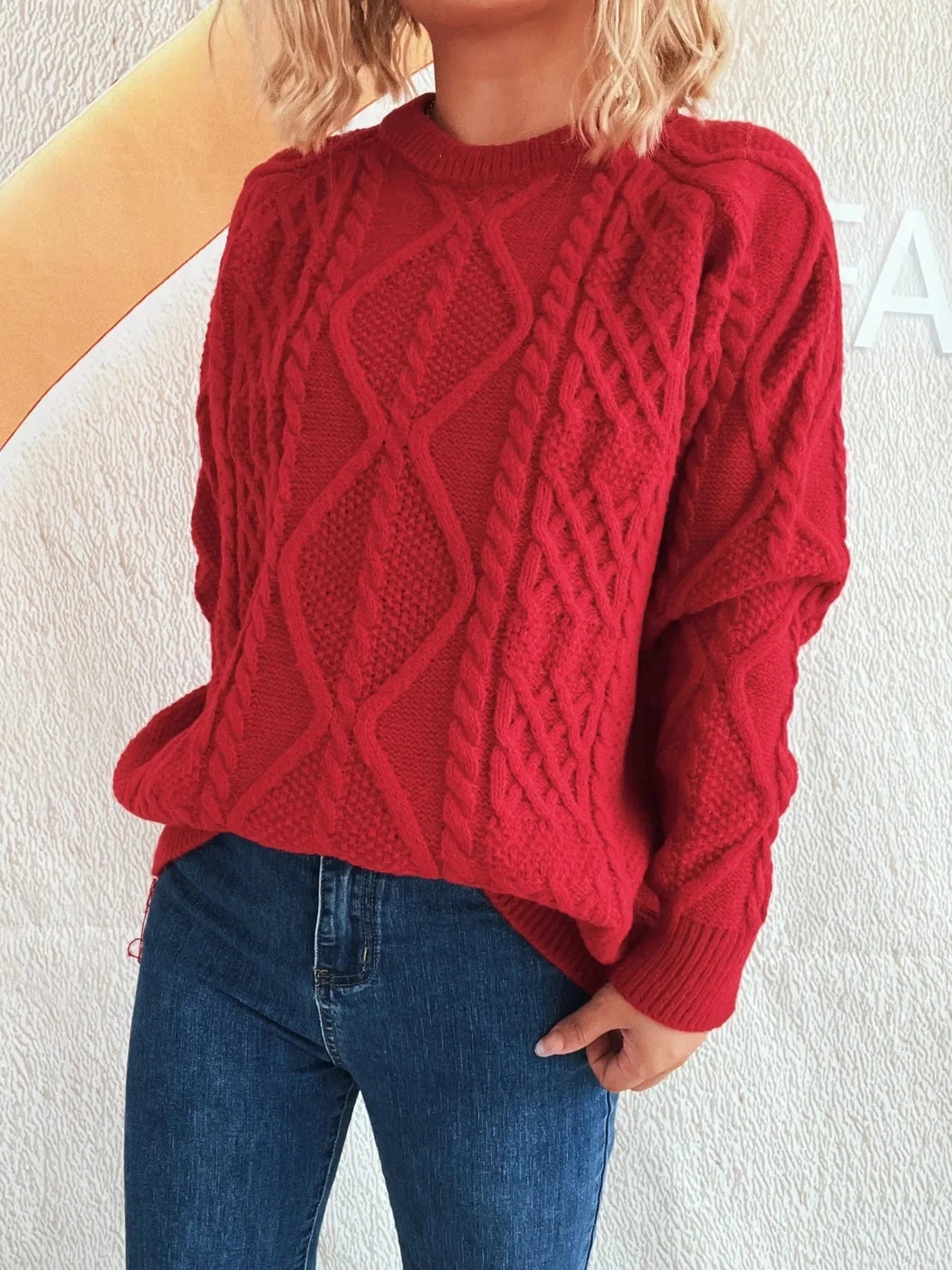 Cable Knit Long Sleeve Sweater - ShalayeFashion