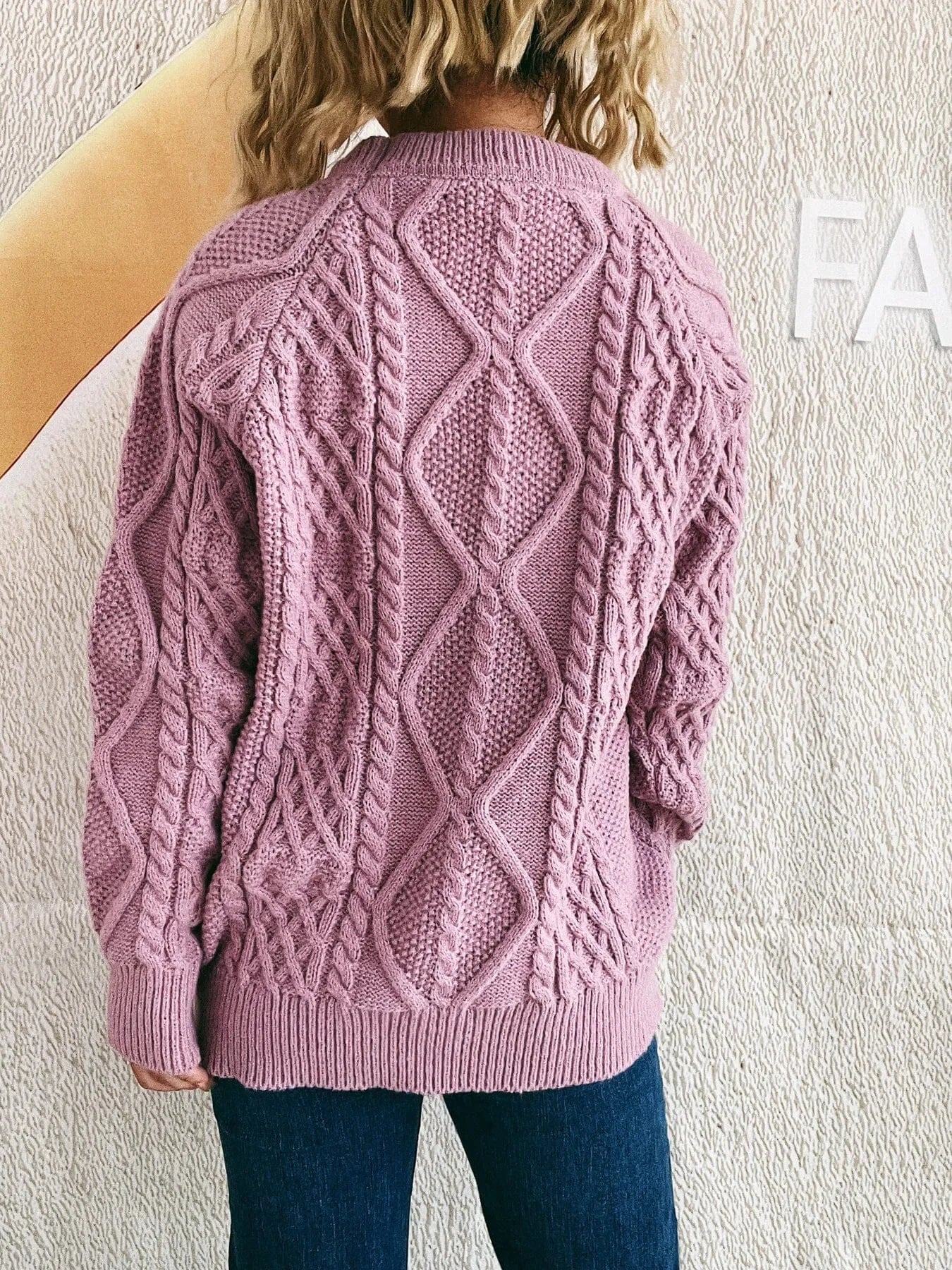 Cable Knit Long Sleeve Sweater - ShalayeFashion