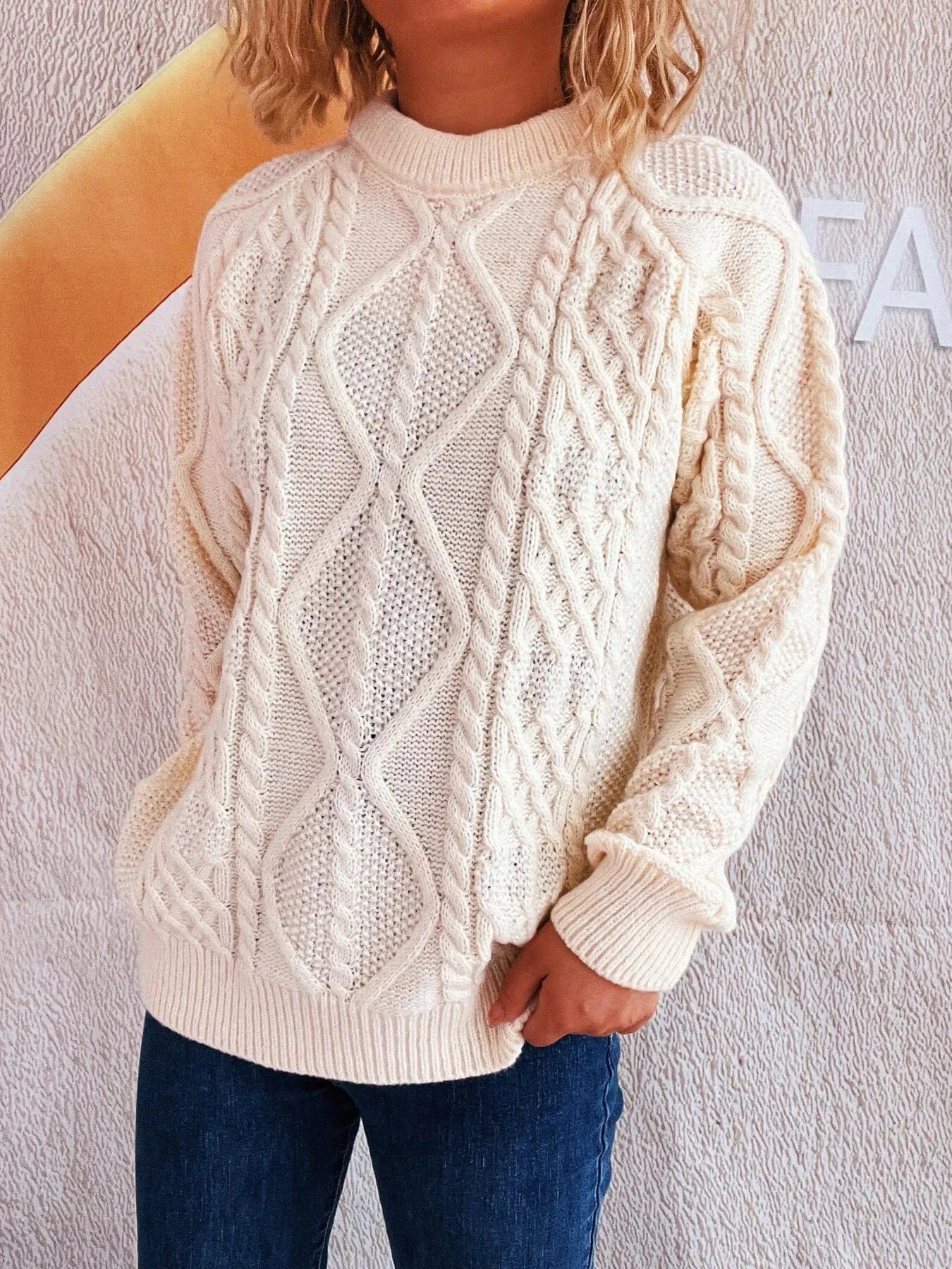 Cable Knit Long Sleeve Sweater - ShalayeFashion