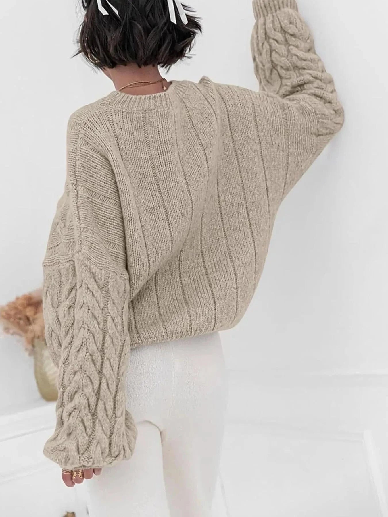 Cable Knit Long Sleeve Sweater - ShalayeFashion