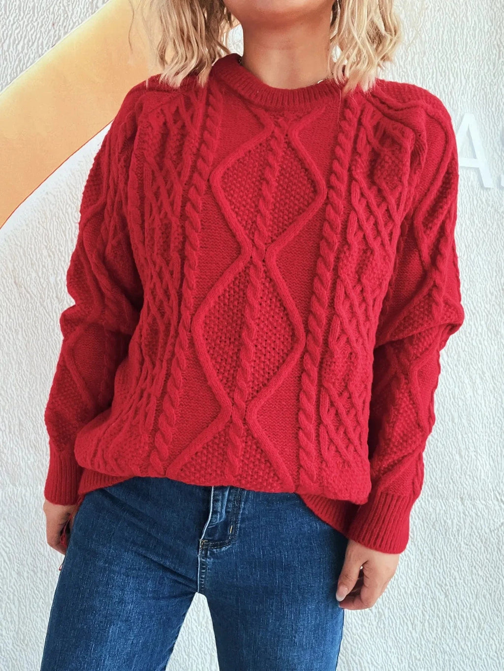 Cable Knit Long Sleeve Sweater - ShalayeFashion