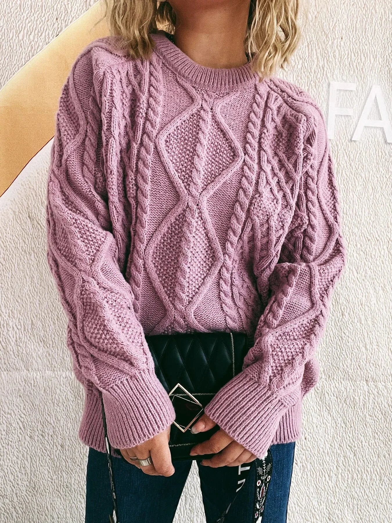 Cable Knit Long Sleeve Sweater - ShalayeFashion