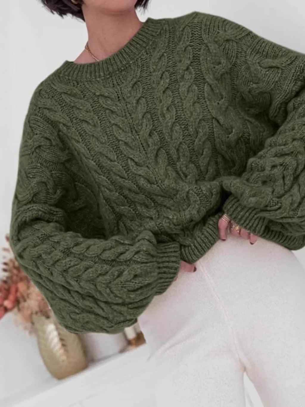Cable Knit Long Sleeve Sweater - ShalayeFashion
