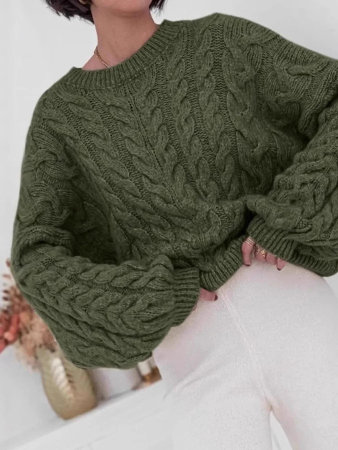 Cable Knit Long Sleeve Sweater - ShalayeFashion