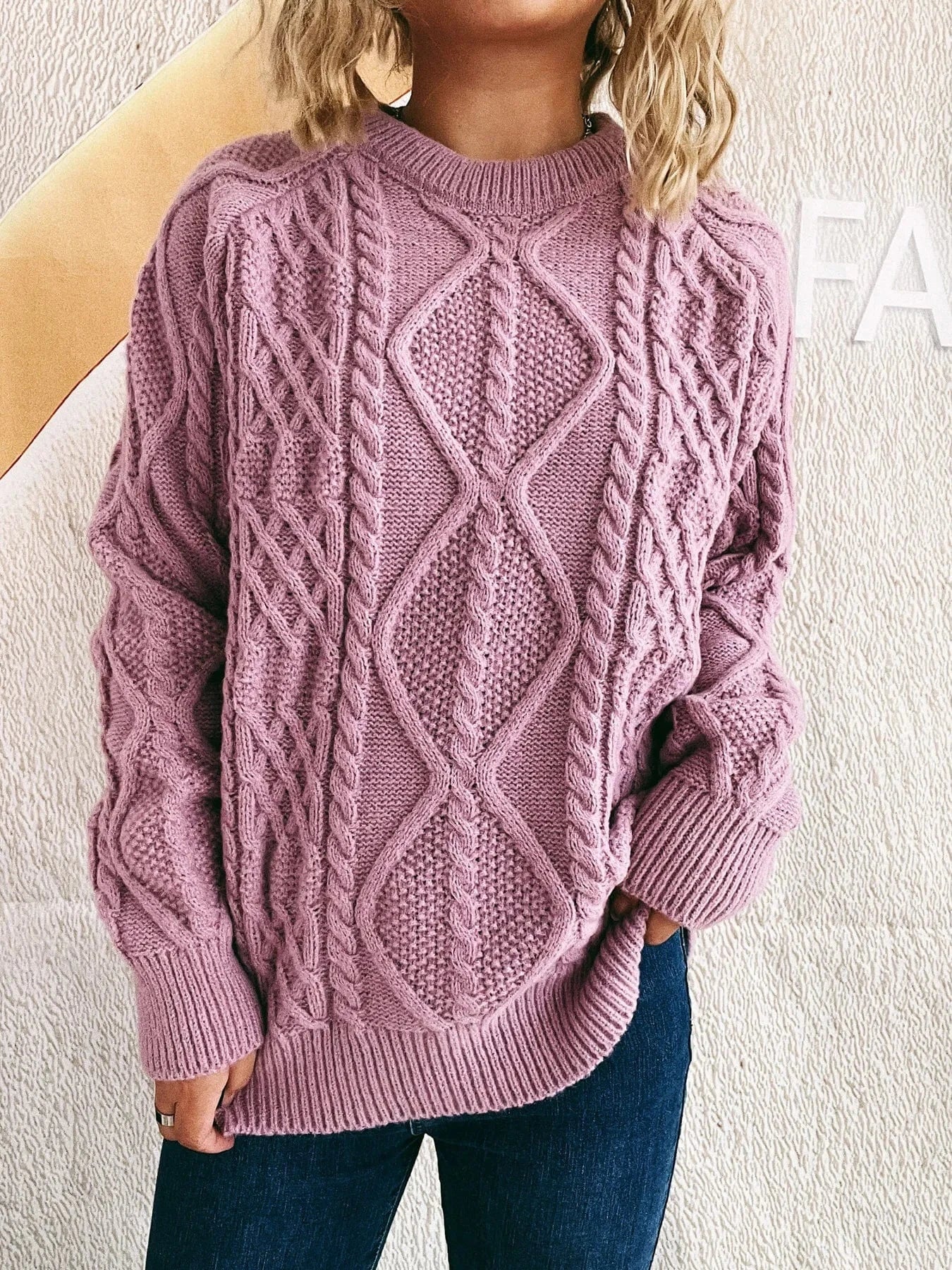 Cable Knit Long Sleeve Sweater - ShalayeFashion