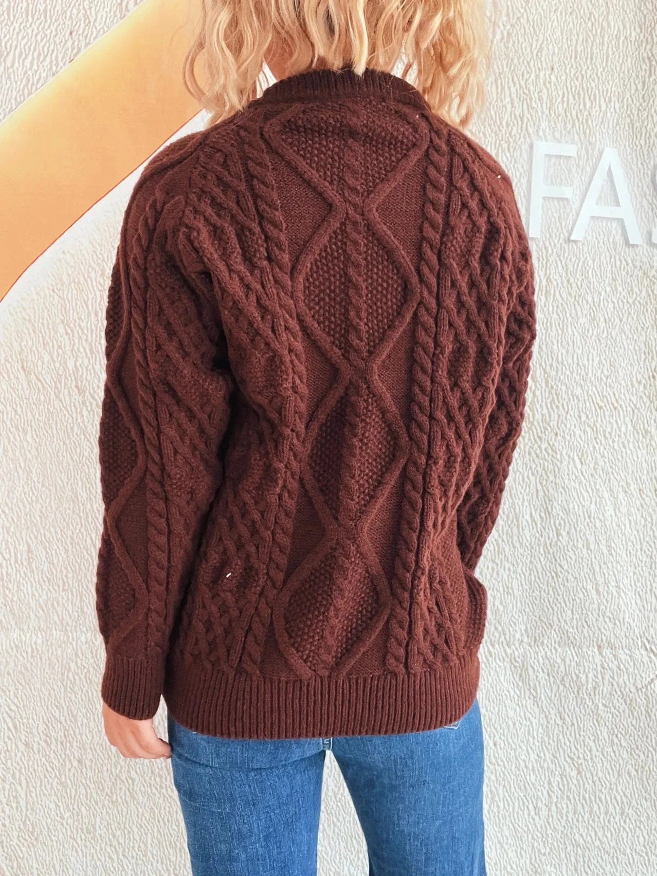Cable Knit Long Sleeve Sweater - ShalayeFashion