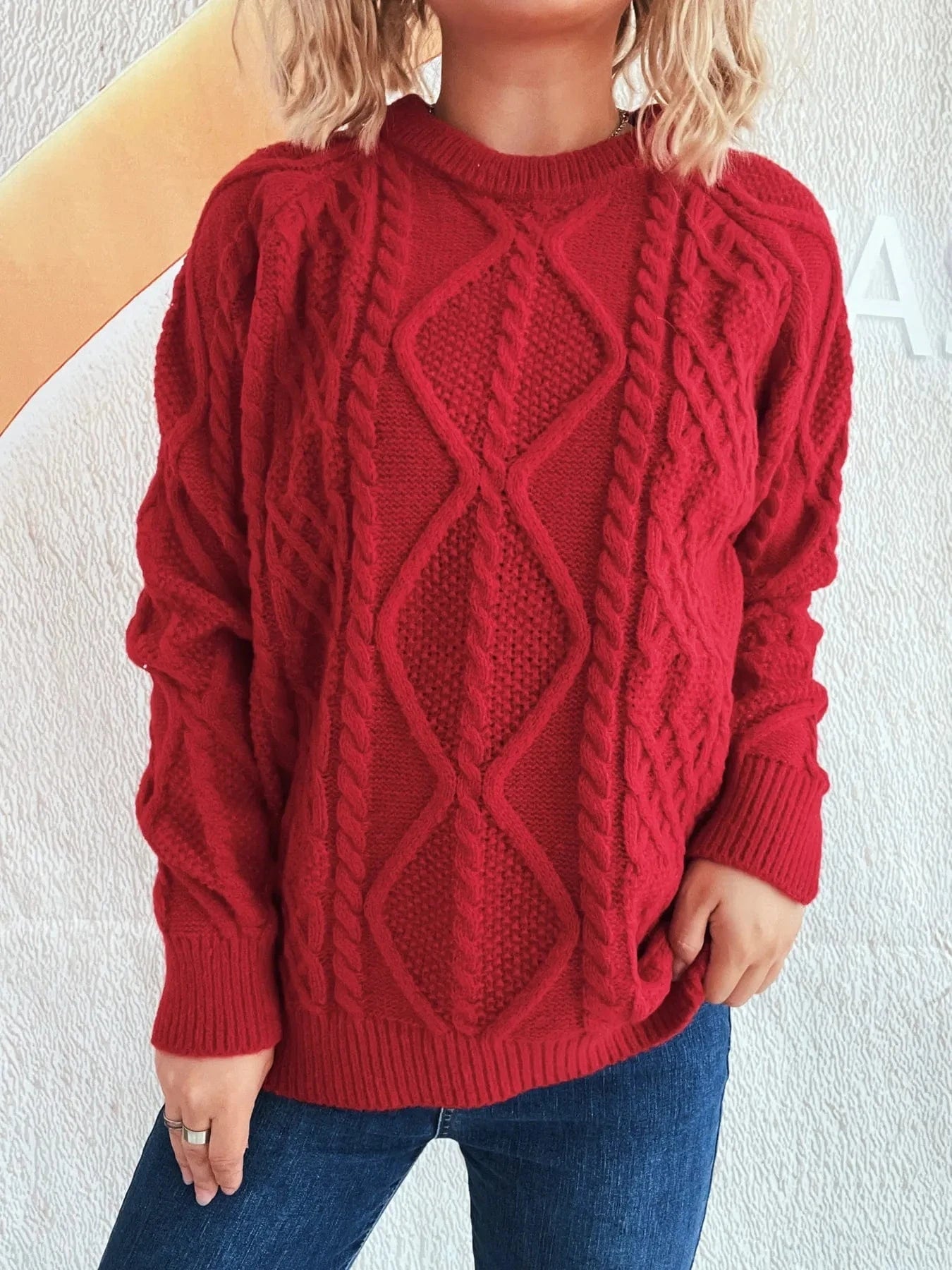 Cable Knit Long Sleeve Sweater - ShalayeFashion