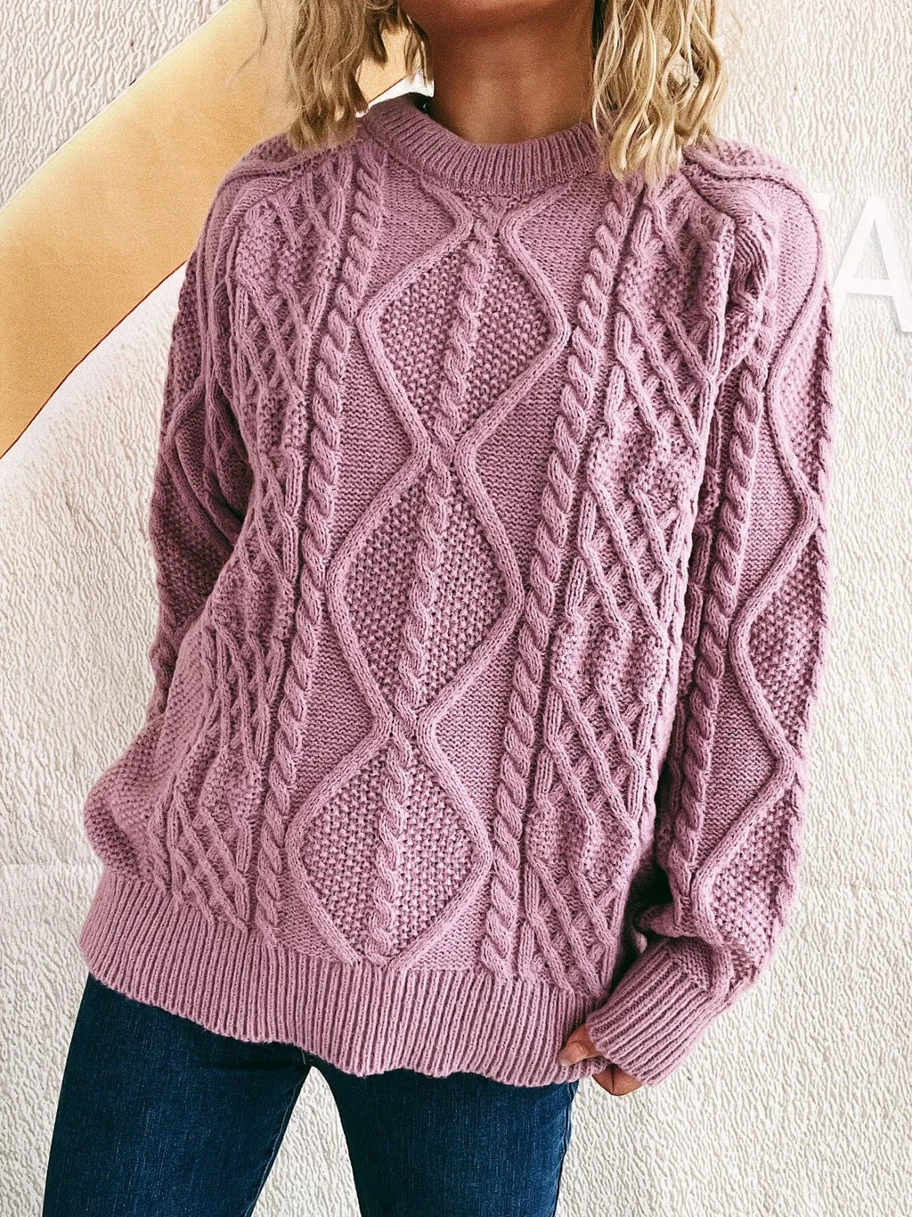 Cable Knit Long Sleeve Sweater - ShalayeFashion