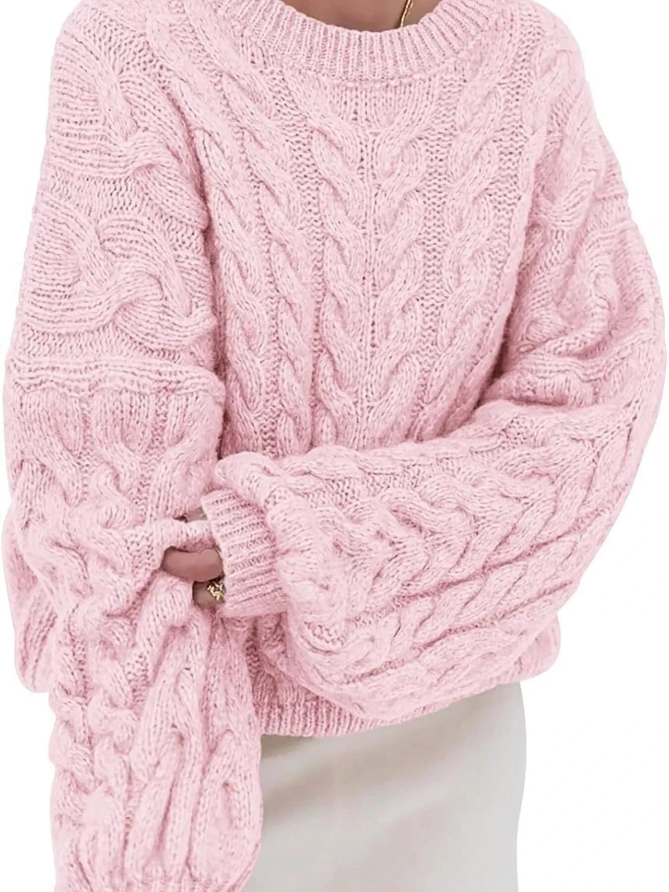 Cable Knit Long Sleeve Sweater - ShalayeFashion