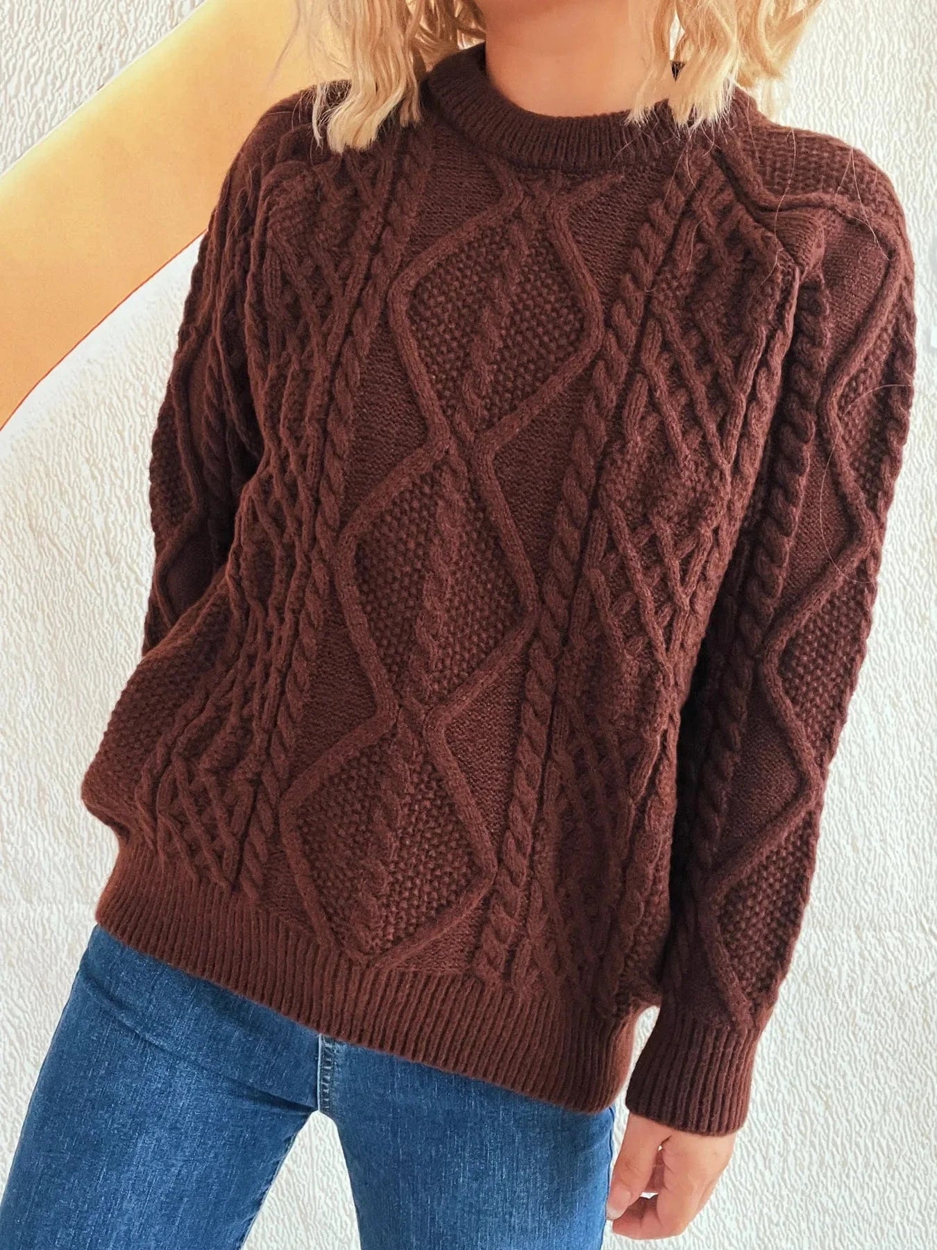 Cable Knit Long Sleeve Sweater - ShalayeFashion