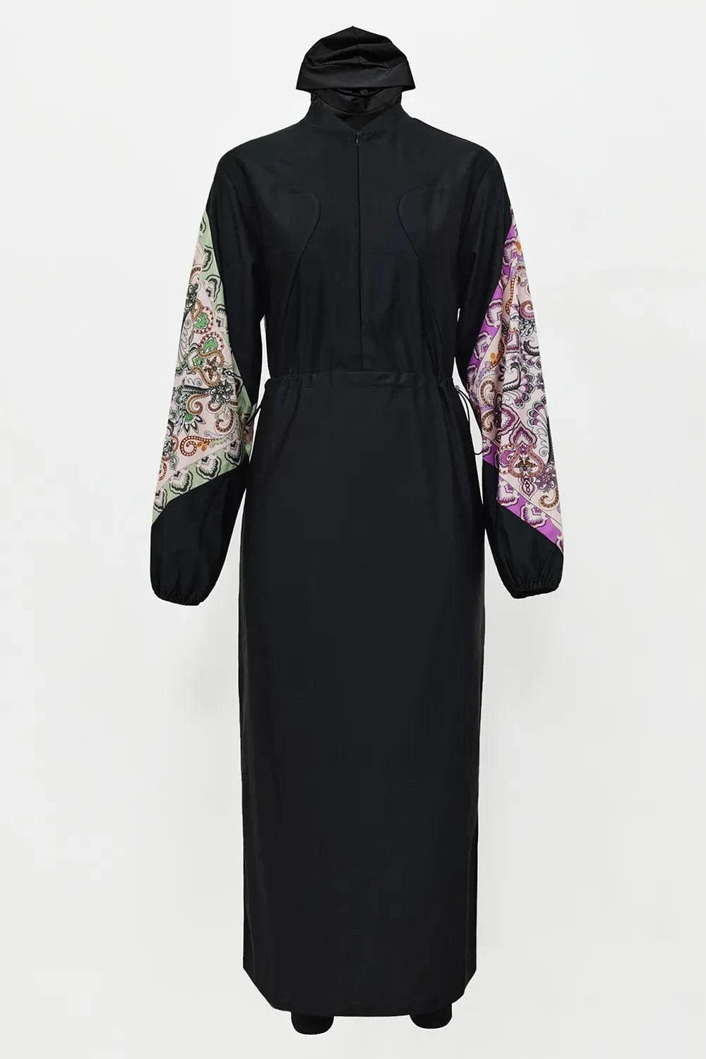 Cap, Drawstring Printed Long Sleeve Dress and Pants Swim Set - ShalayeFashion