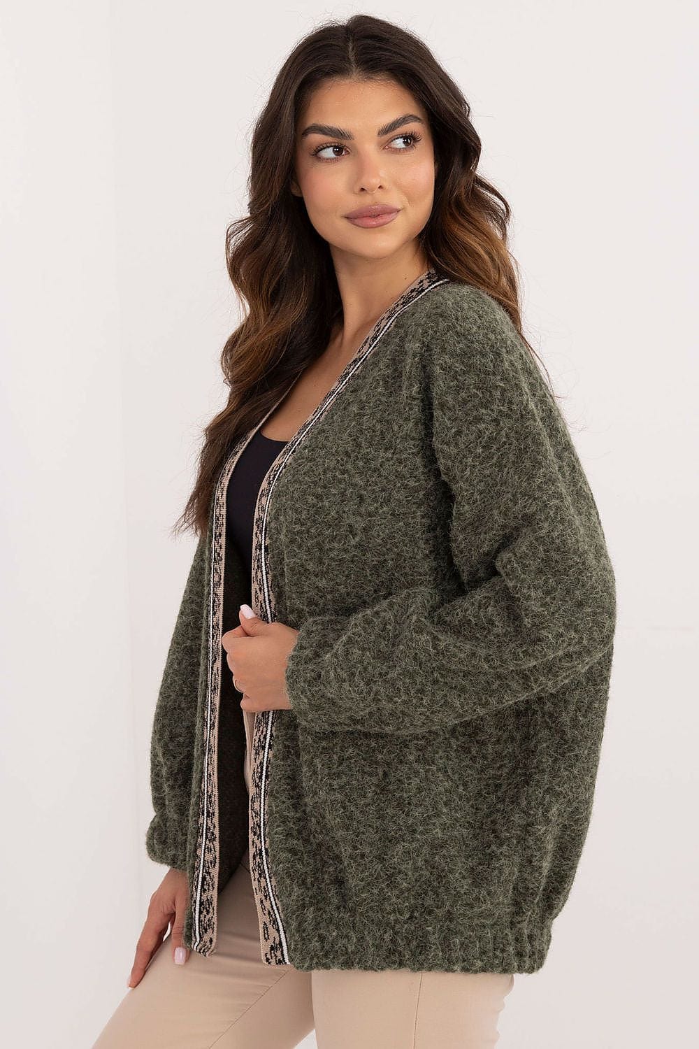 Casual Cardigan Unbuttoned Contrasting Trim - ShalayeFashion