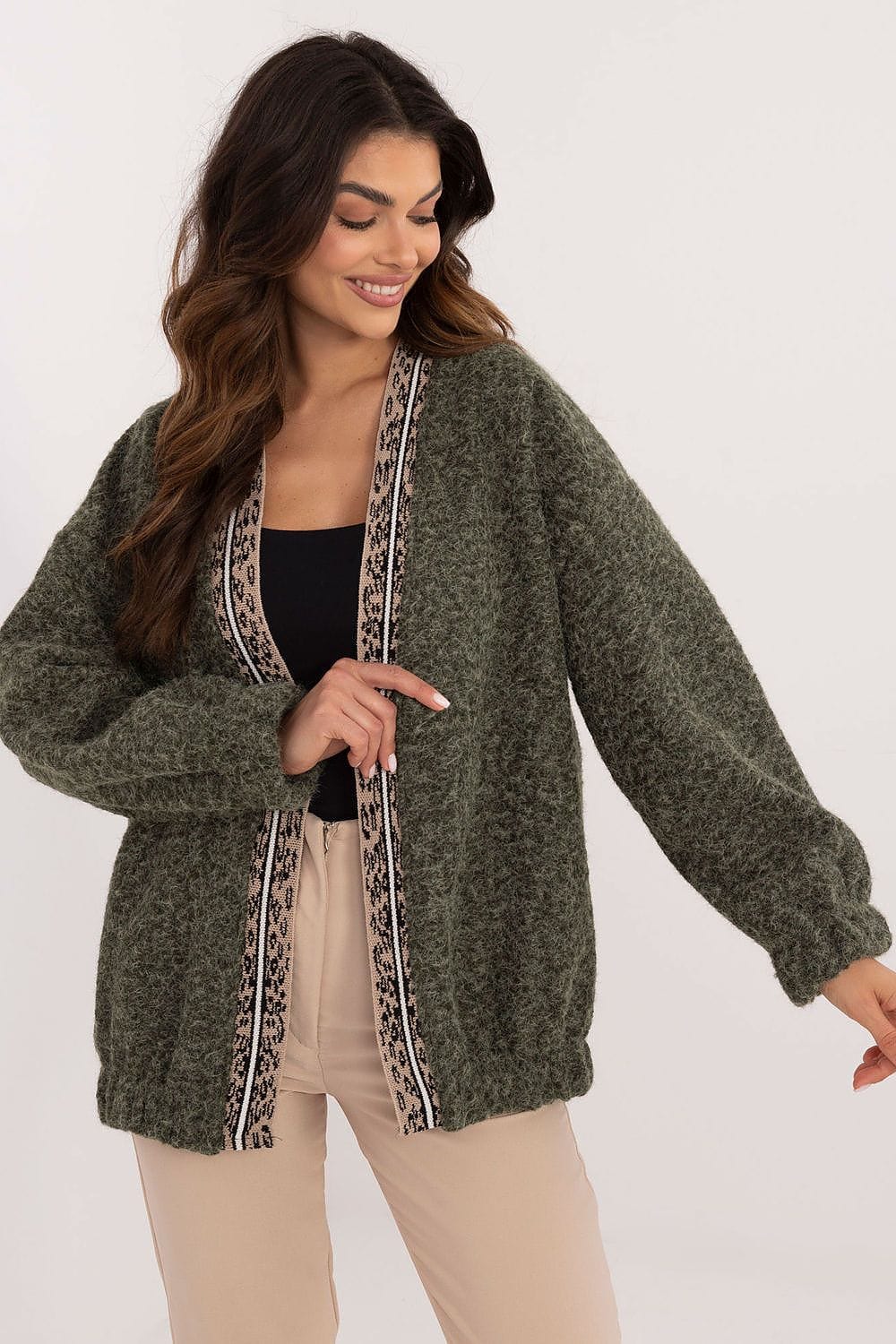Casual Cardigan Unbuttoned Contrasting Trim - ShalayeFashion