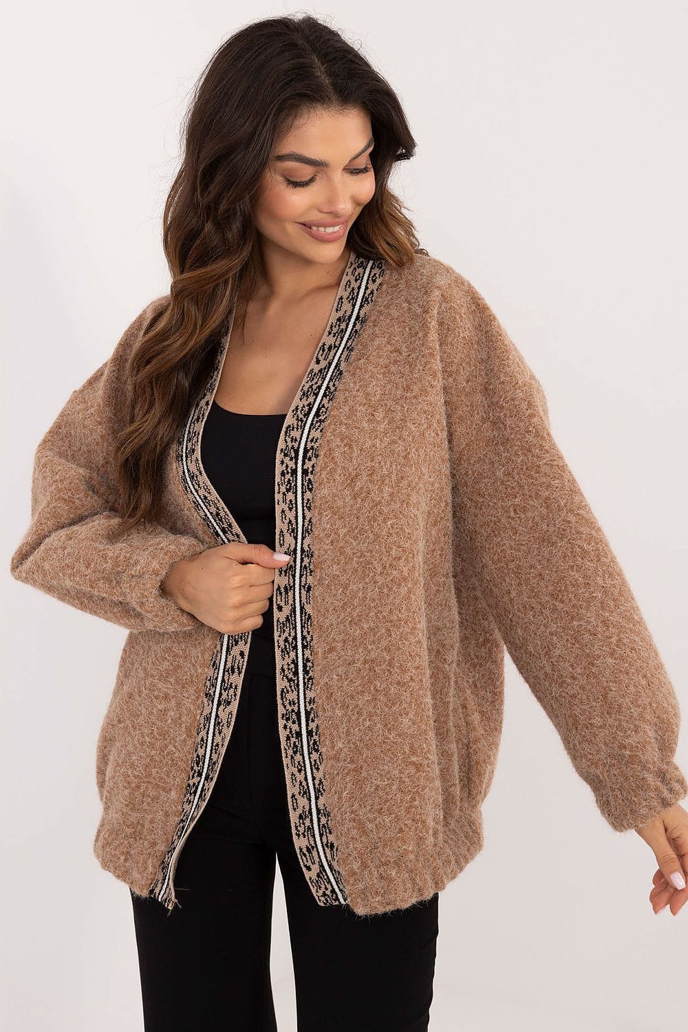 Casual Cardigan Unbuttoned Contrasting Trim - ShalayeFashion