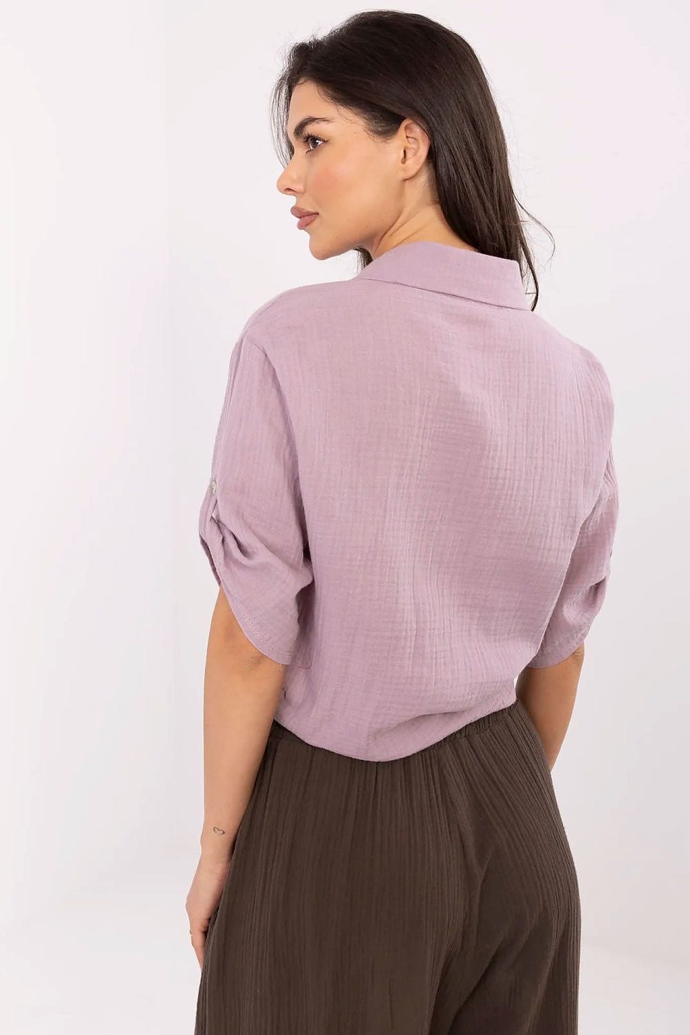 Casual Cotton Shirt Tie Bottom Pocket - ShalayeFashion