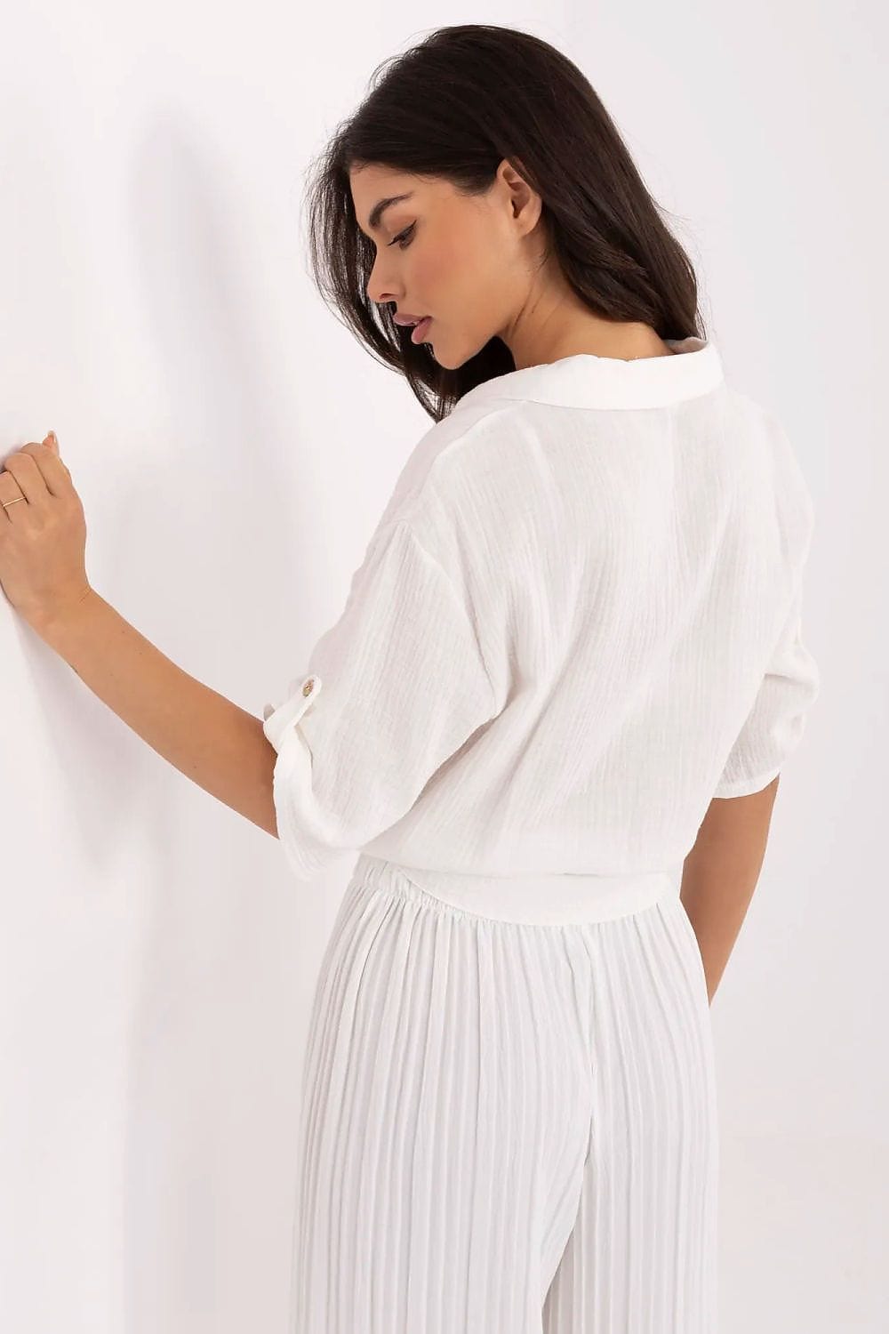 Casual Cotton Shirt Tie Bottom Pocket - ShalayeFashion