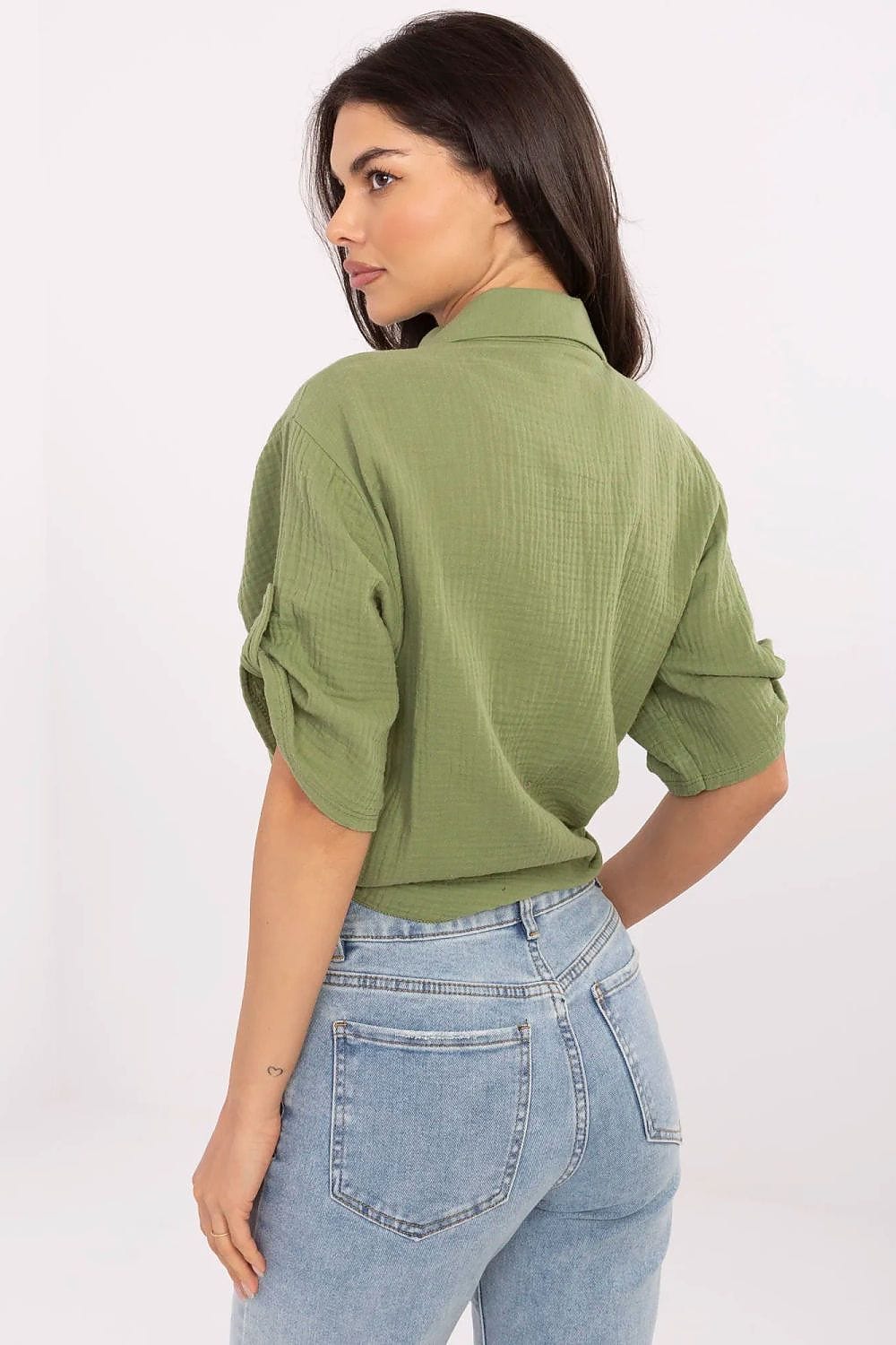 Casual Cotton Shirt Tie Bottom Pocket - ShalayeFashion