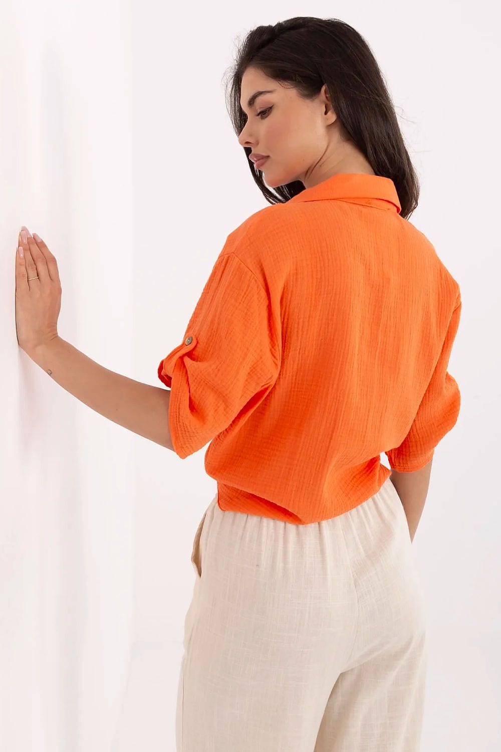 Casual Cotton Shirt Tie Bottom Pocket - ShalayeFashion