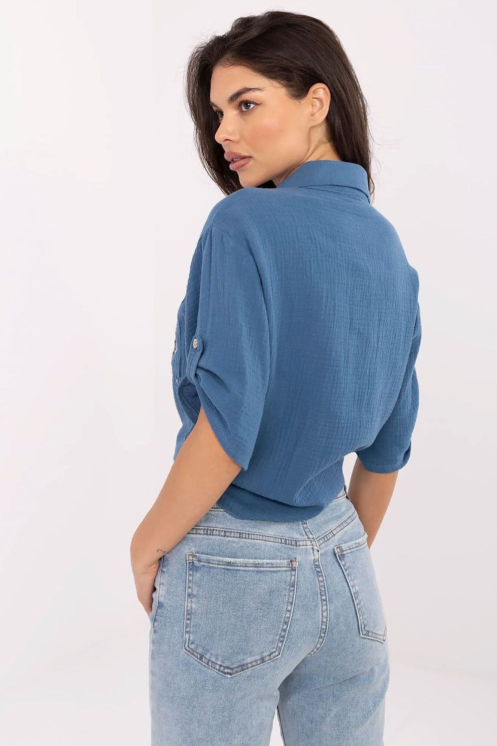 Casual Cotton Shirt Tie Bottom Pocket - ShalayeFashion