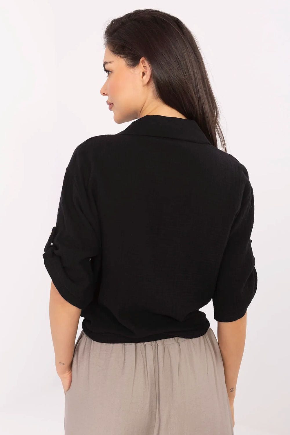 Casual Cotton Shirt Tie Bottom Pocket - ShalayeFashion