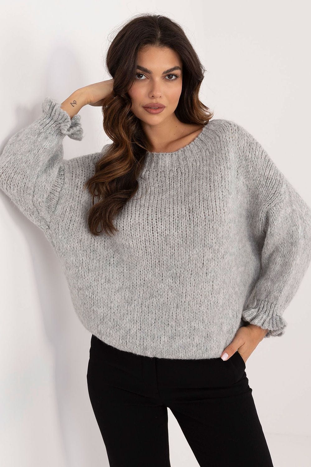 Casual Sweater Round Neck Ruffled Sleeves - ShalayeFashion