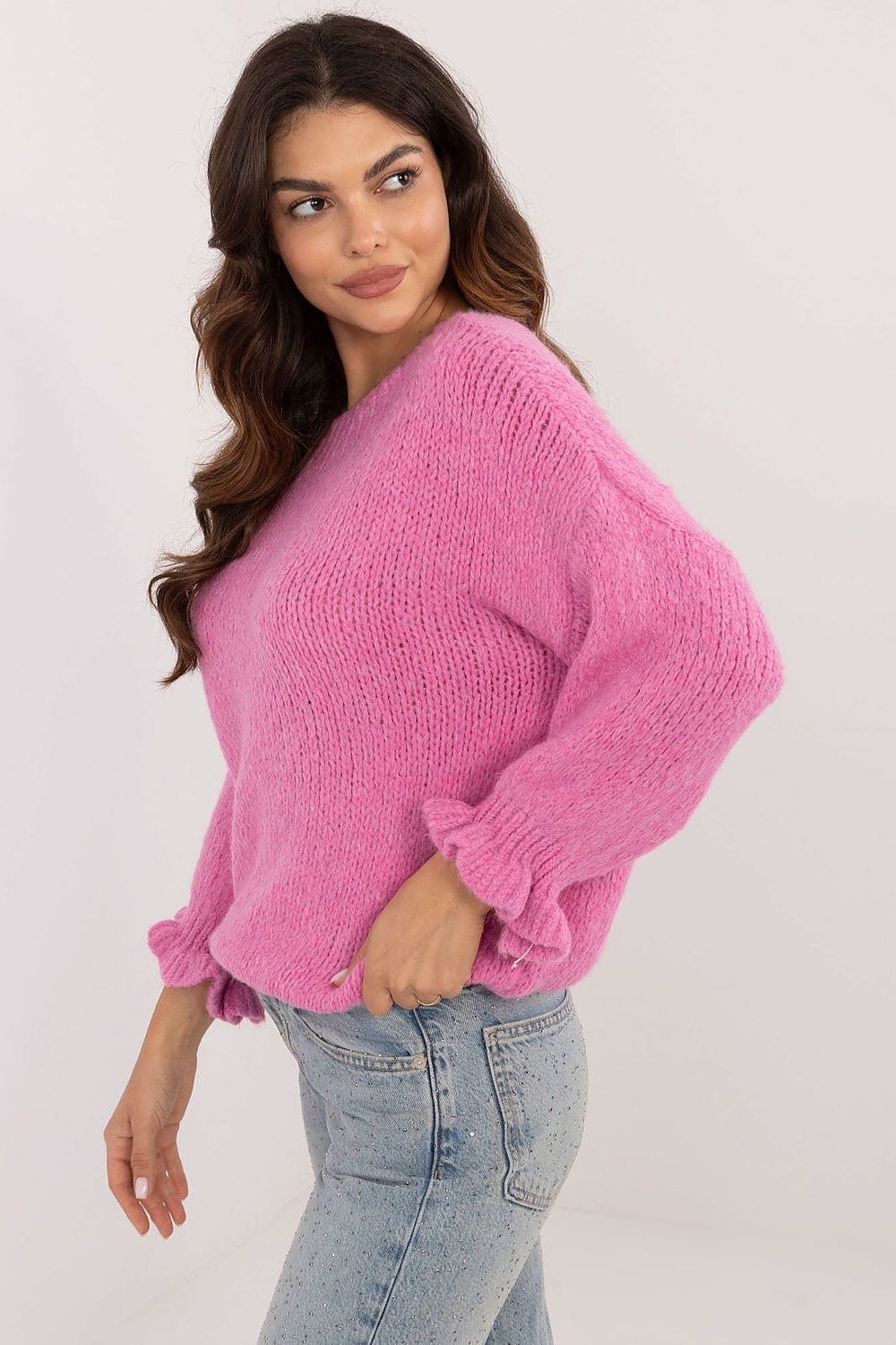 Casual Sweater Round Neck Ruffled Sleeves - ShalayeFashion
