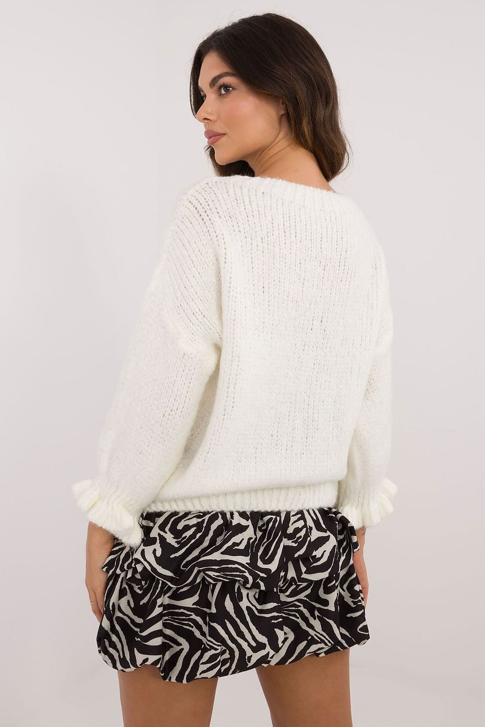 Casual Sweater Round Neck Ruffled Sleeves - ShalayeFashion