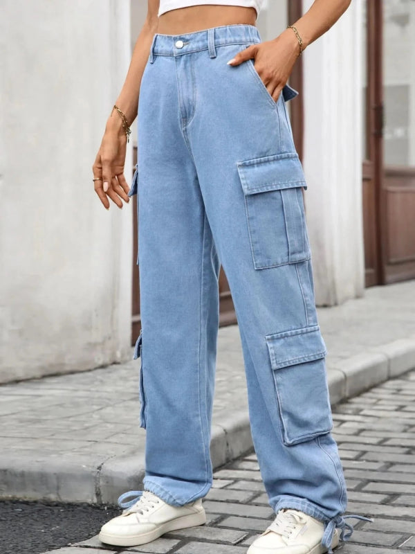 Casual Wide Leg Cargo Jeans - ShalayeFashion