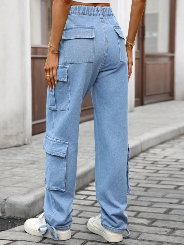 Casual Wide Leg Cargo Jeans - ShalayeFashion