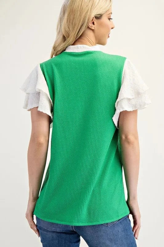 Celeste Full Size Solid Color Top with Ruffle Layered Sleeves Plus Size - ShalayeFashion
