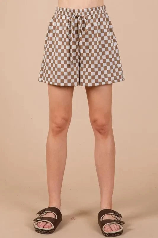 Ces Femme Checkered Round Neck Top and Shorts Set - ShalayeFashion