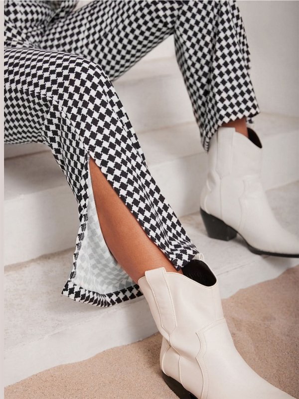 Checkered Blazer & Slit Pants Set - ShalayeFashion