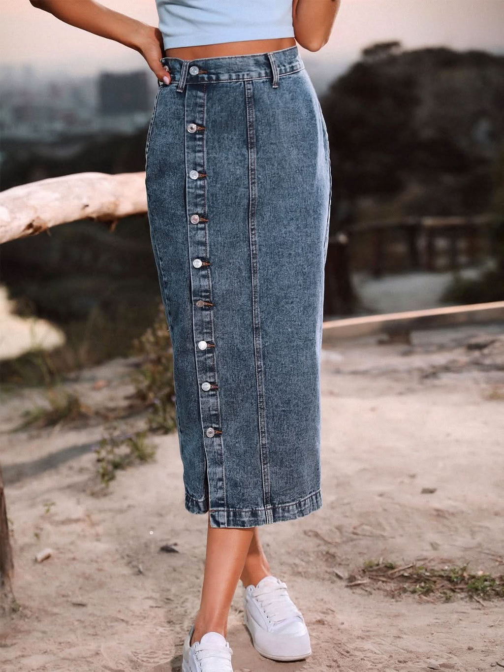 Chic Button Down Denim Skirt Women - ShalayeFashion