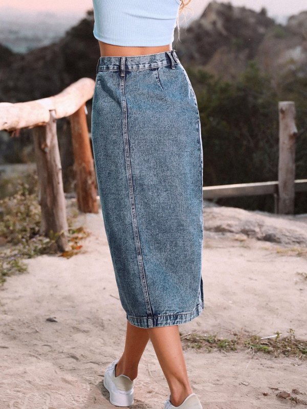 Chic Button Down Denim Skirt Women - ShalayeFashion