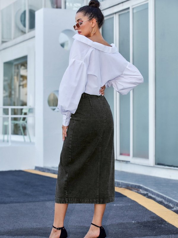 Chic Button Down Denim Skirt Women - ShalayeFashion