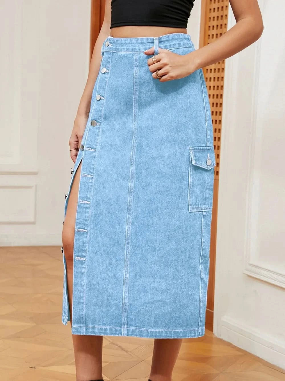 Chic Women’s Button Down Denim Skirt - ShalayeFashion