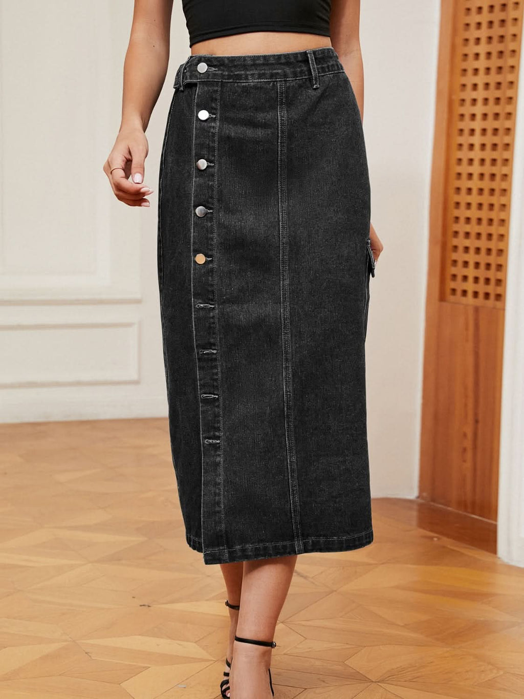 Chic Women’s Button Down Denim Skirt - ShalayeFashion