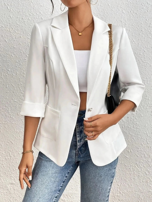 Classic Lapel Collar One Button Blazer - ShalayeFashion